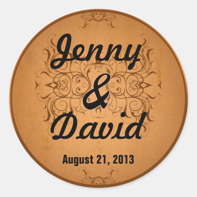 Sticker Rond Sceau d'enveloppe mariage (cuivre Vintage) (Devant)