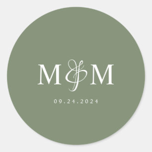 Sticker Rond Sceau d'enveloppe Mariage de Monogramme vert profo