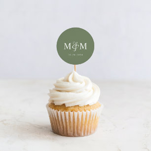 Sticker Rond Sceau d'enveloppe Mariage de Monogramme vert profo