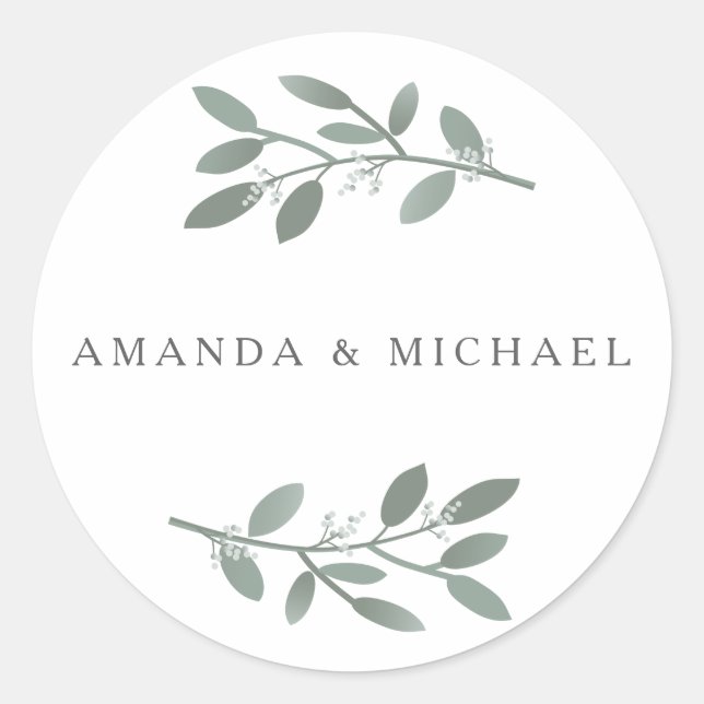 Sticker Rond Sceau d'enveloppe Mariage ELEgant Eucalyptus (Devant)