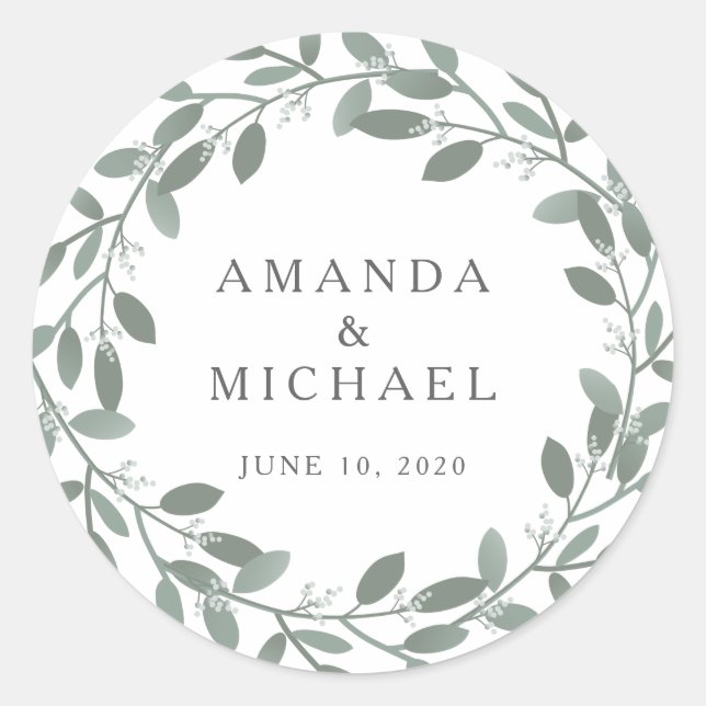 Sticker Rond Sceau d'enveloppe Mariage Eucalyptus élégant (Devant)