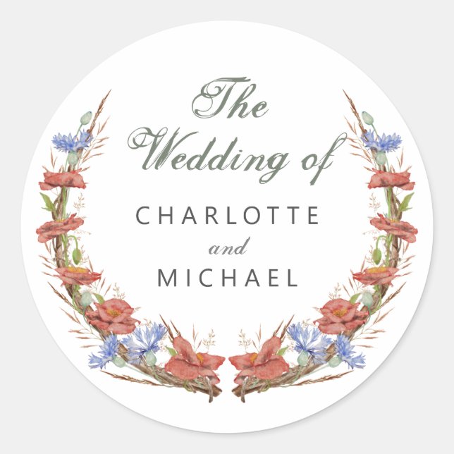 Sticker Rond Sceau d'enveloppe Mariage fleur sauvage aquarelle (Devant)
