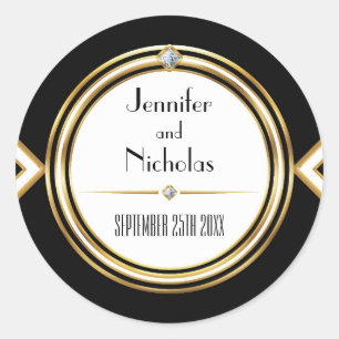 Sticker Rond Sceau d'enveloppe Mariage géométrique Art déco gla