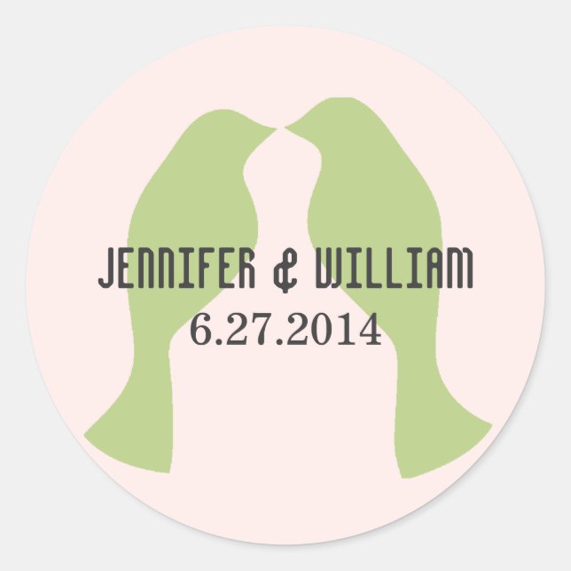 Sticker Rond Sceau d'enveloppe Mariage Inséparables verts (Devant)