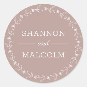 Sticker Rond Sceau d'enveloppe Mariage minimaliste à Rose pouss