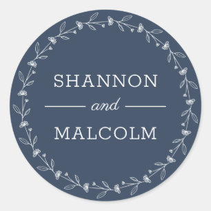 Sticker Rond Sceau d'enveloppe Mariage minimaliste bleu marine