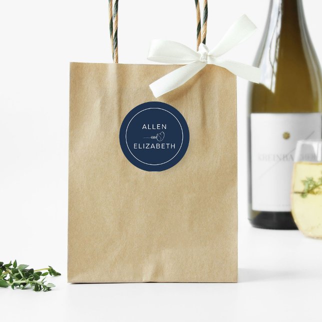 Sticker Rond Sceau d'enveloppe Mariage moderne bleu marine (Créateur téléchargé)