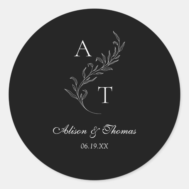 Sticker Rond Sceau d'enveloppe Mariage monogramme classique (Devant)