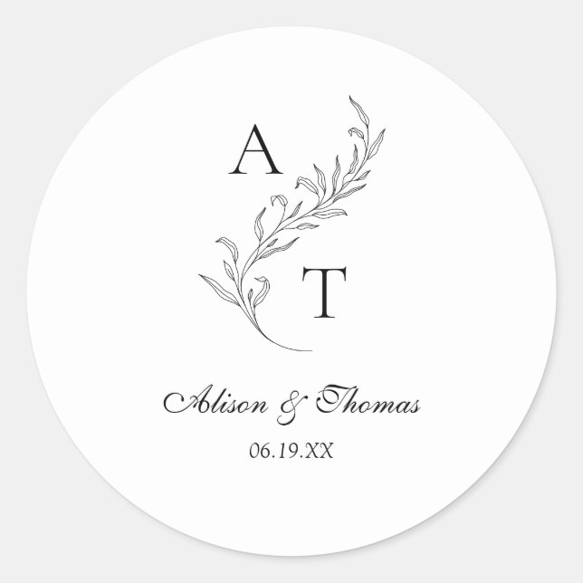 Sticker Rond Sceau d'enveloppe Mariage monogramme classique (Devant)