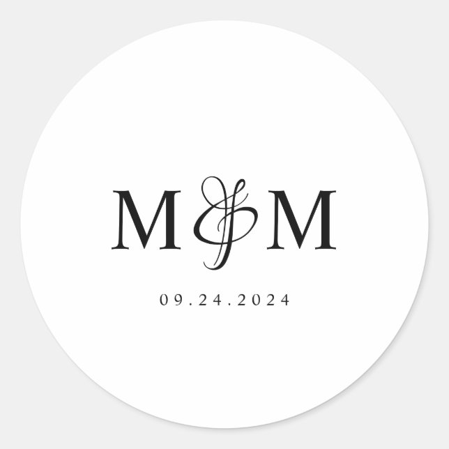 Sticker Rond Sceau d'enveloppe Mariage Monogramme moderne (Devant)