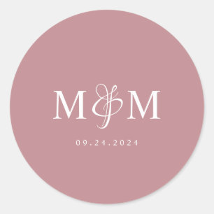 Sticker Rond Sceau d'enveloppe Mariage Monogramme Rose Dusty mo