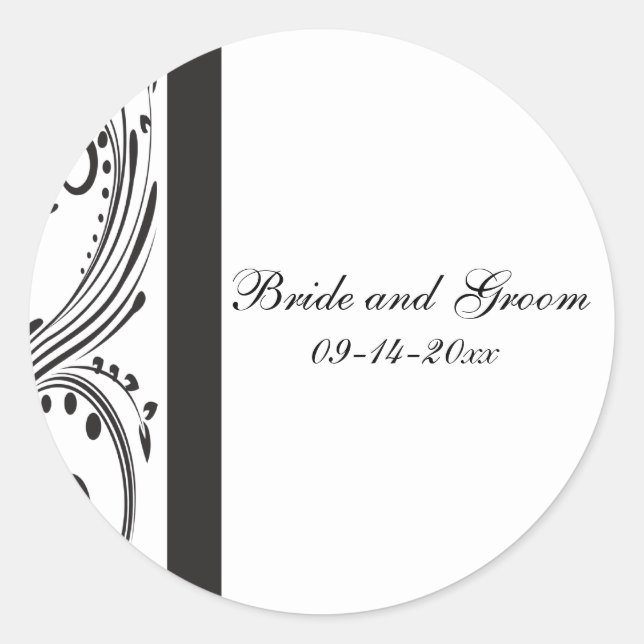 Sticker Rond Sceau d'enveloppe Mariage noir et blanc (Devant)