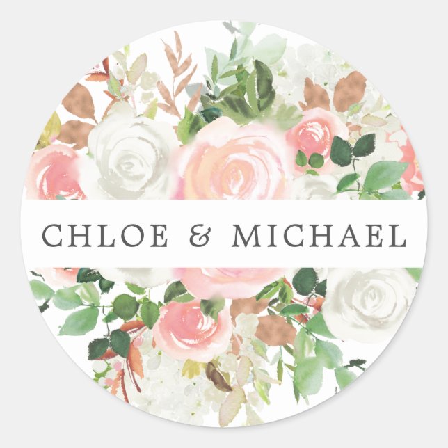Sticker Rond Sceau d'enveloppe Mariage rose blanc (Devant)