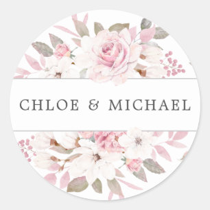 Sticker Rond Sceau d'enveloppe Mariage rose blanc