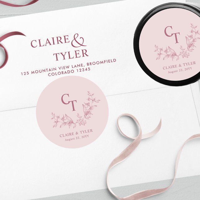 Sticker Rond Sceau d'enveloppe Mariage rose Dusty chic / Favori (Créateur téléchargé)