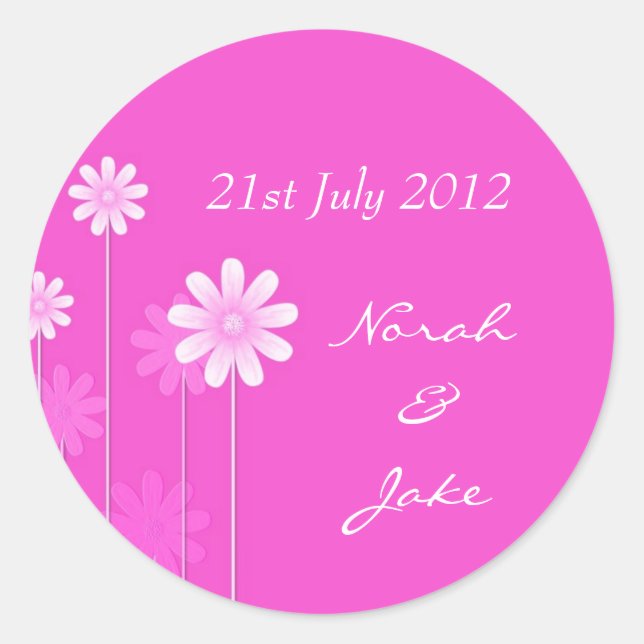Sticker Rond Sceau d'enveloppe Mariage rose marguerite (Devant)