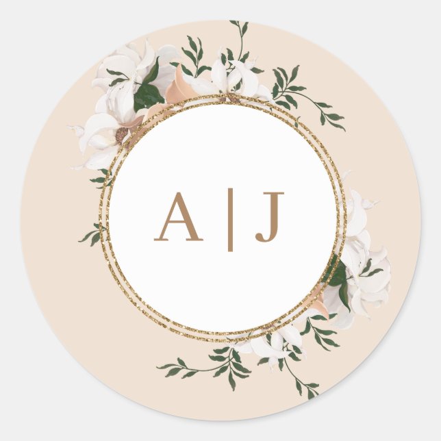 Sticker Rond Sceau d'enveloppe Mariage Rose monogramme (Devant)
