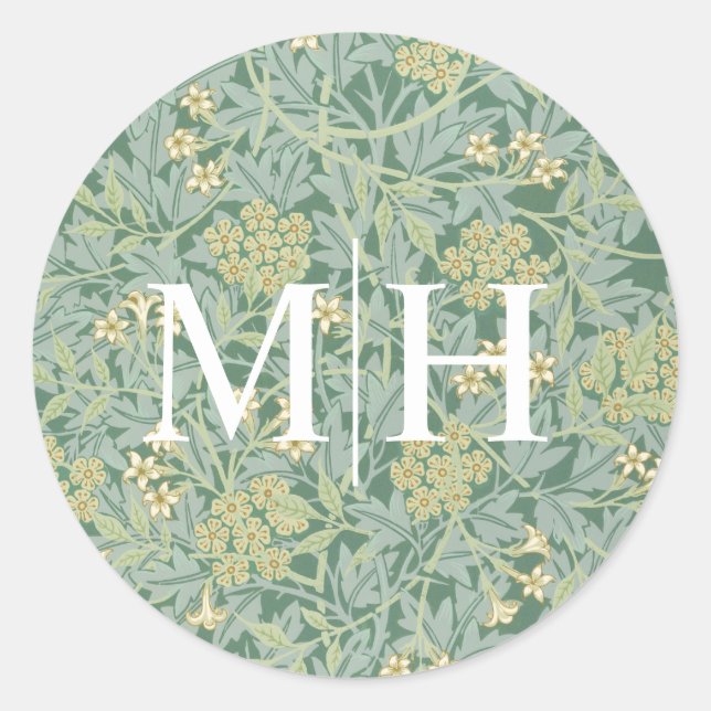 Sticker Rond Sceau d'enveloppe Mariage simple vert de monogramm (Devant)