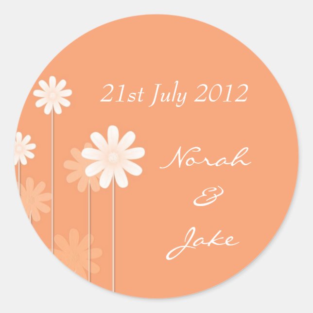 Sticker Rond Sceau d'enveloppe Mariage Tangerine Daisy (Devant)