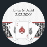 Sticker Rond Sceau d'enveloppe mariage Vegas<br><div class="desc">stickers Mariage Red Las Vegas avec 3 as et une touche de damas.Produits correspondants également disponibles</div>