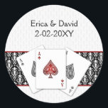 Sticker Rond Sceau d'enveloppe mariage Vegas<br><div class="desc">stickers Mariage Red Las Vegas avec 3 as et une touche de damas.Produits correspondants également disponibles</div>