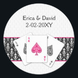 Sticker Rond Sceau d'enveloppe mariage Vegas<br><div class="desc">stickers Mariage rose Las Vegas avec 3 as et une touche de damas.Produits correspondants également disponibles</div>