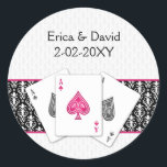 Sticker Rond Sceau d'enveloppe mariage Vegas<br><div class="desc">stickers Mariage rose Las Vegas avec 3 as et une touche de damas.Produits correspondants également disponibles</div>