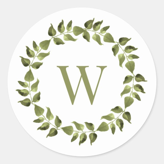 Sticker Rond Sceau d'enveloppe Mariage vert monogramme (Devant)