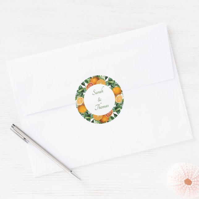 Sticker Rond Sceau d'enveloppe Mariage Zesty Citrus Orange Drea (Enveloppe)