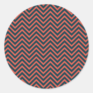 Sticker Rond Sceau d'enveloppe moderne Chevron Neon Coral/Navy