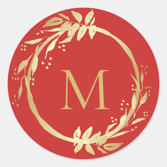 Sticker Rond Sceau d'enveloppe Monogram Gold Red Christmas (Devant)