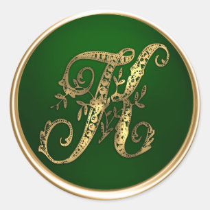 Sticker Rond Sceau d'enveloppe Monogram K or et Emerald