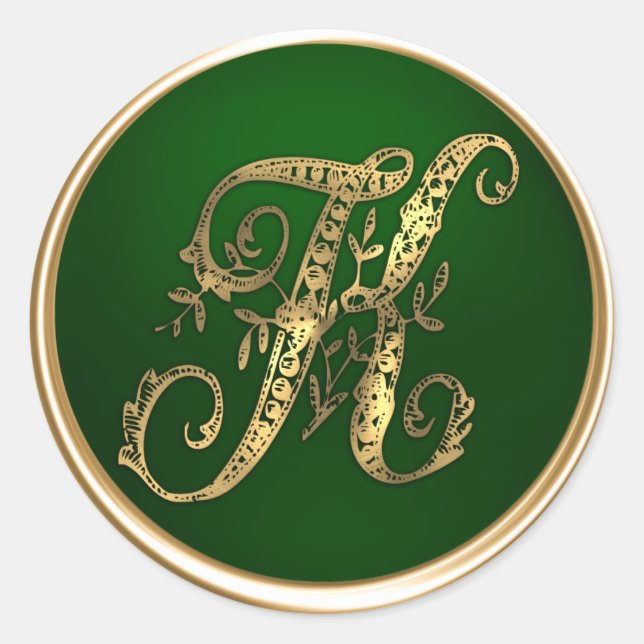 Sticker Rond Sceau d'enveloppe Monogram K or et Emerald (Devant)