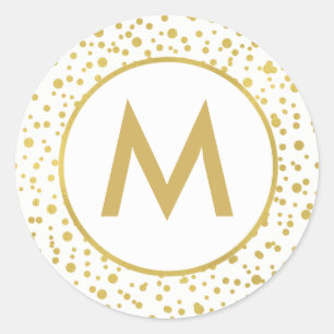Sticker Rond Sceau d'enveloppe Monogram Sparkly Gold Confetti