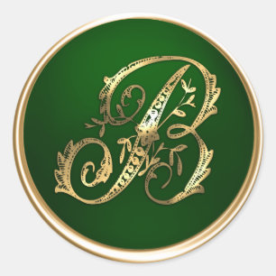 Sticker Rond Sceau d'enveloppe Monogramme B or et émeraude
