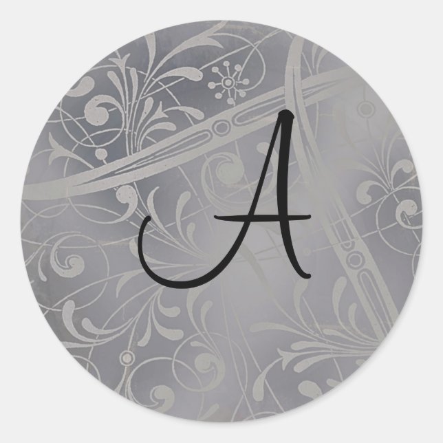 Sticker Rond Sceau d'enveloppe monogramme d'argent (Devant)