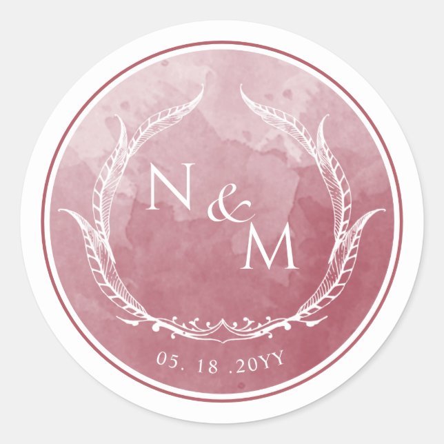 Sticker Rond Sceau d'enveloppe monogramme de l'aquarelle de Bou (Devant)