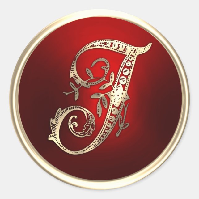 Sticker Rond Sceau d'enveloppe Monogramme I or et rouge (Devant)