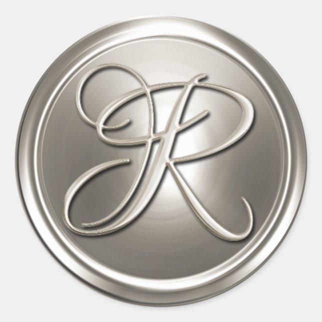 Sticker Rond Sceau d'enveloppe Monogramme R en argent (Devant)
