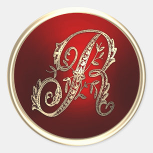 Sticker Rond Sceau d'enveloppe Monogramme R or et rouge