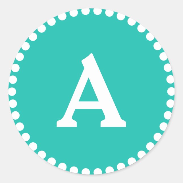 Sticker Rond Sceau d'enveloppe monographique turquoise et blanc (Devant)