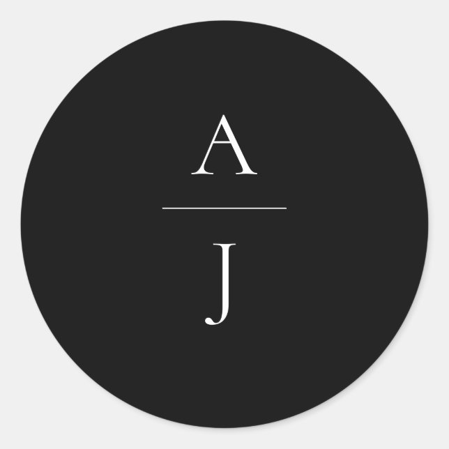 Sticker Rond Sceau d'enveloppe noir blanc Mariage Monogramme (Devant)