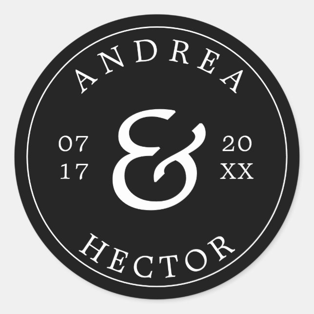 Sticker Rond Sceau d'enveloppe noir blanc monogramme simple et  (Devant)