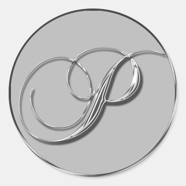 Sticker Rond Sceau d'enveloppe P du Mariage officiel en argent (Devant)