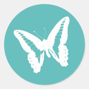 Sticker Rond Sceau d'enveloppe papillon turquoise