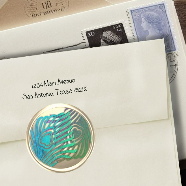 Sticker Rond Sceau d'enveloppe Peacock Art déco Or (Créateur téléchargé)