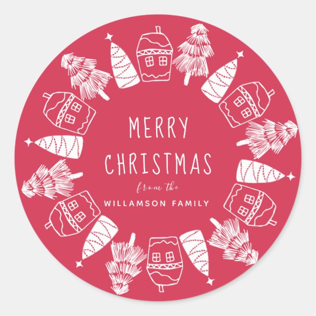 Sticker Rond Sceau d'enveloppe personnalisée de Noël blanc et r (Devant)