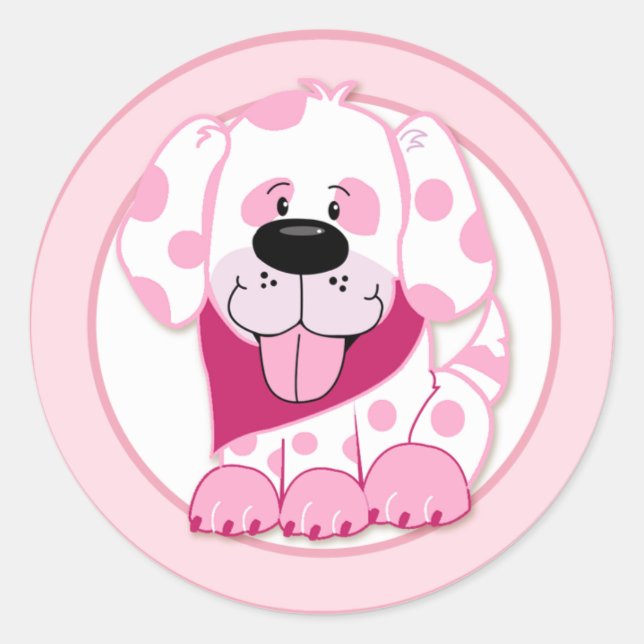 Sticker Rond Sceau d'enveloppe POPY POPY DOG PINK DOT (Devant)