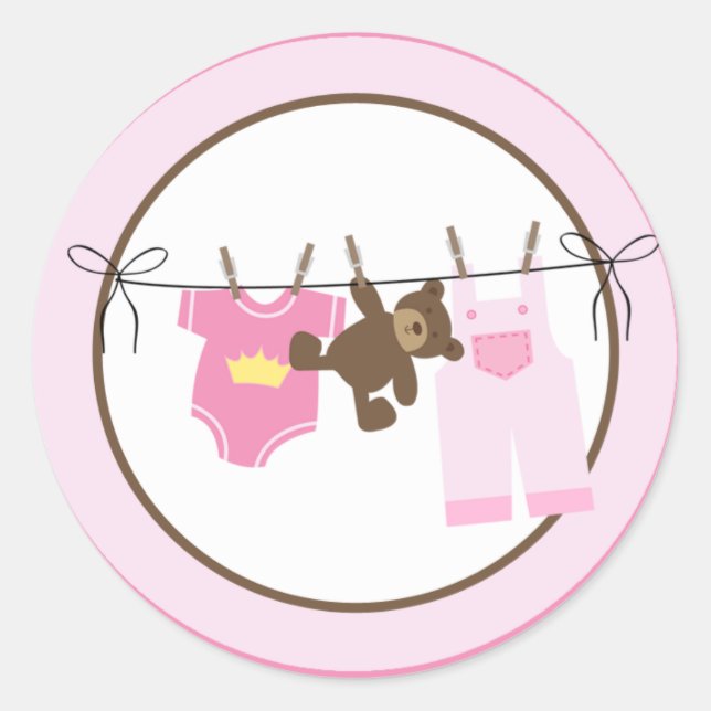 Sticker Rond Sceau d'enveloppe pour bébé (rose) (Devant)