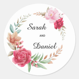 Sticker Rond Sceau d'enveloppe Rose noir et rose clair
